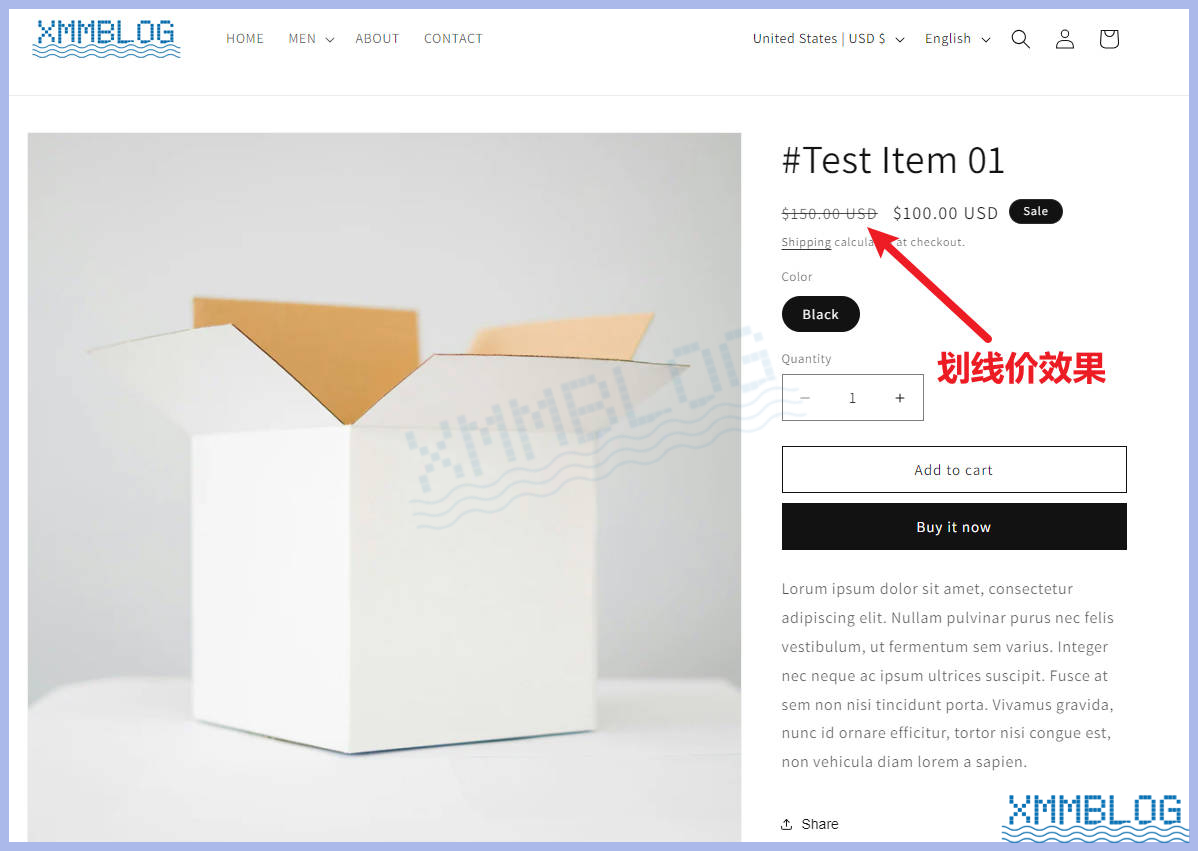Shopify产品划线价效果