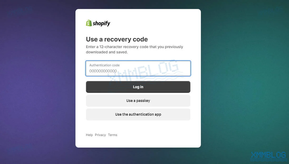 Shopify使用恢复代码登录