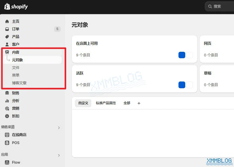#Shopify后台-内容