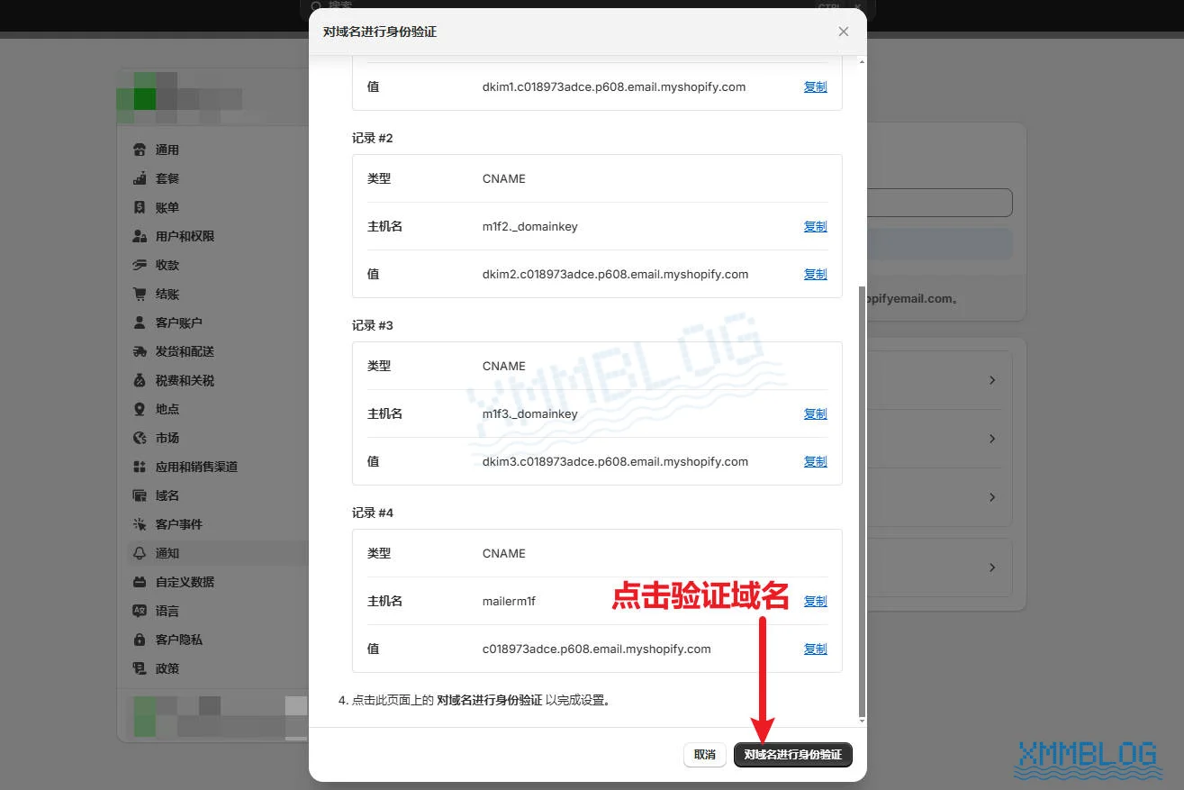 Shopify对域名进行身份验证