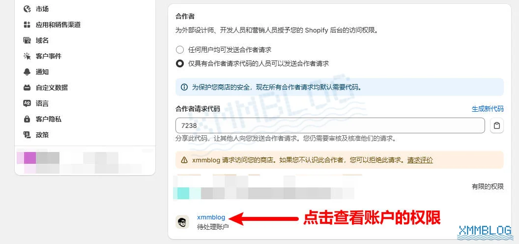 Shopify查看合作者账户的权限