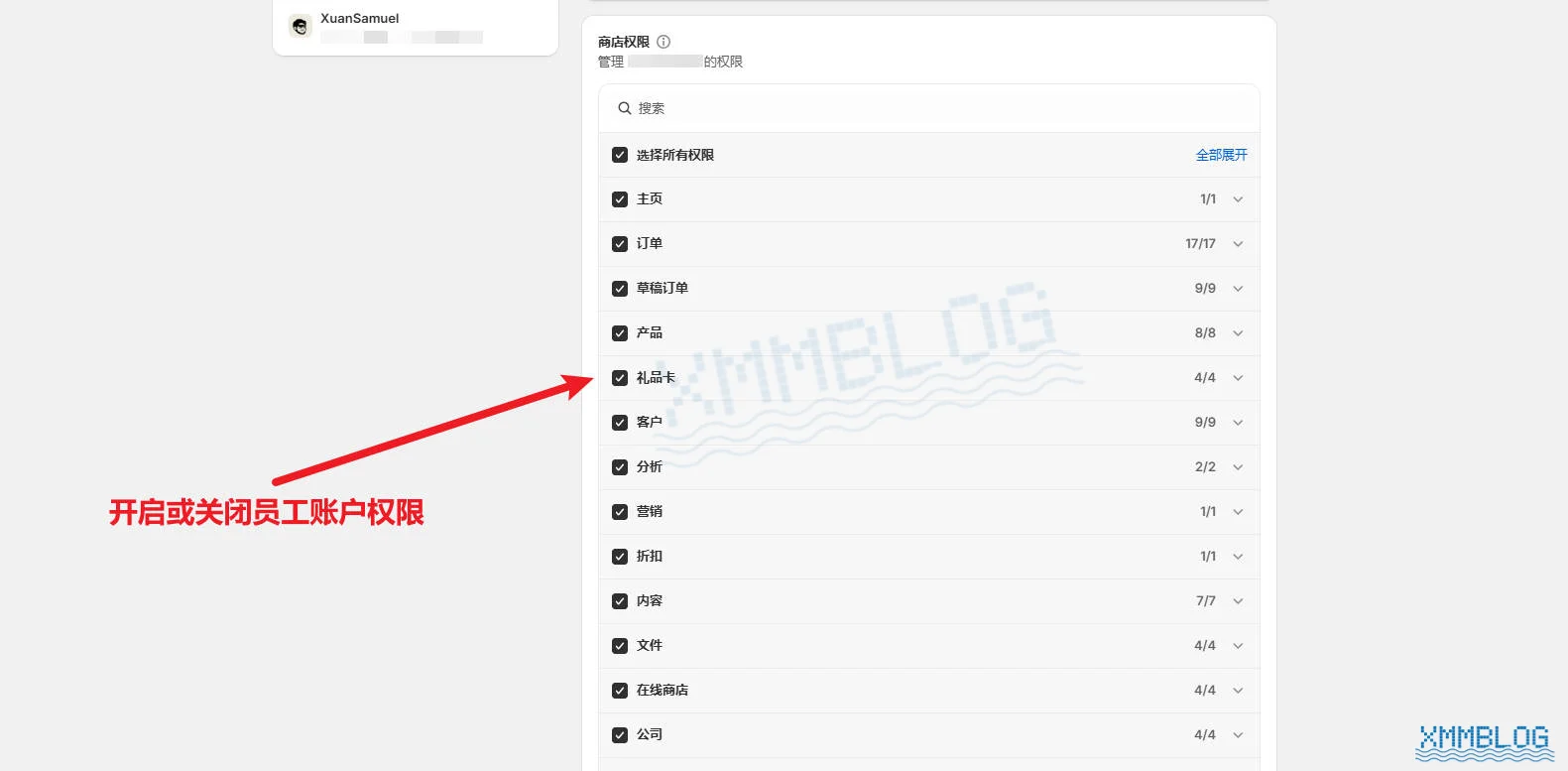 Shopify管理员工账户权限