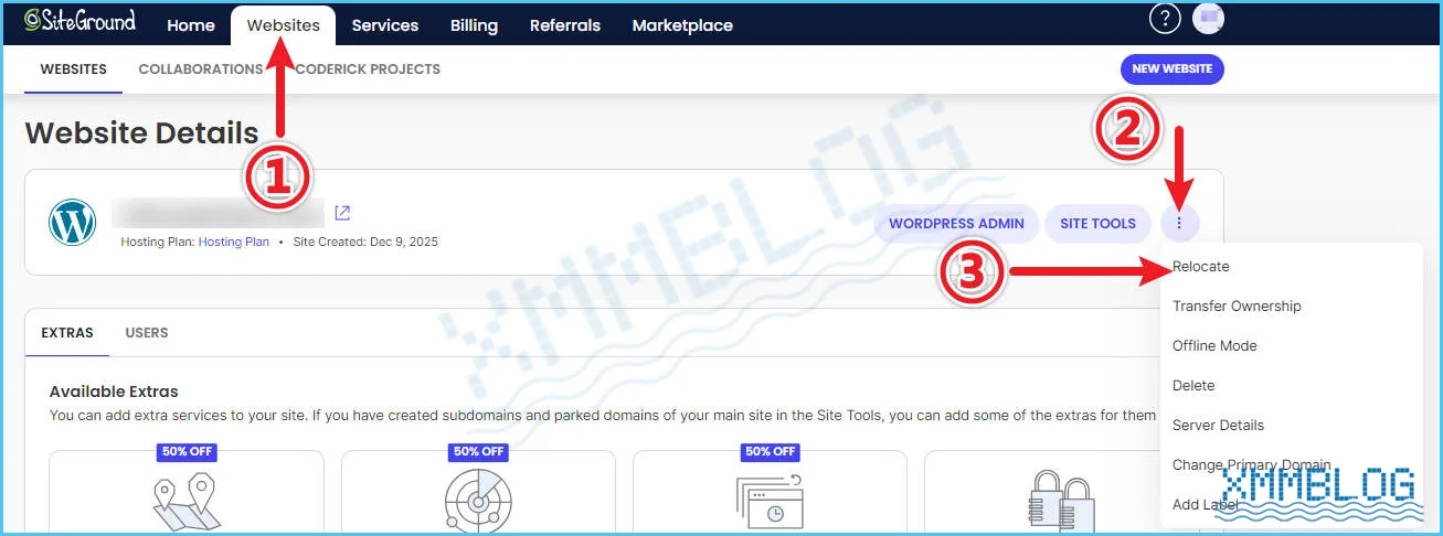 SiteGround后台Relocate主机