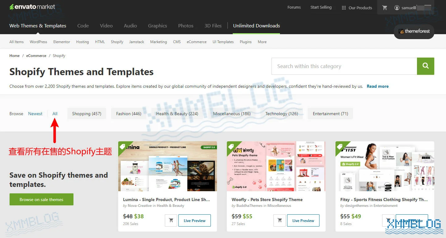 Themeforest查看所有在售的Shopify主题