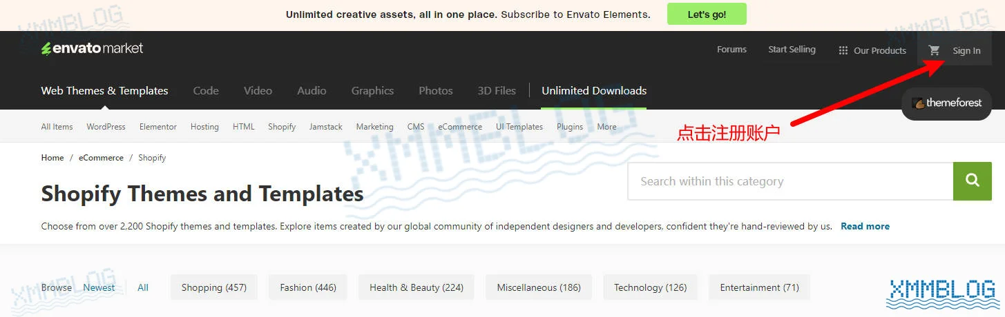 点击注册Themeforest账户