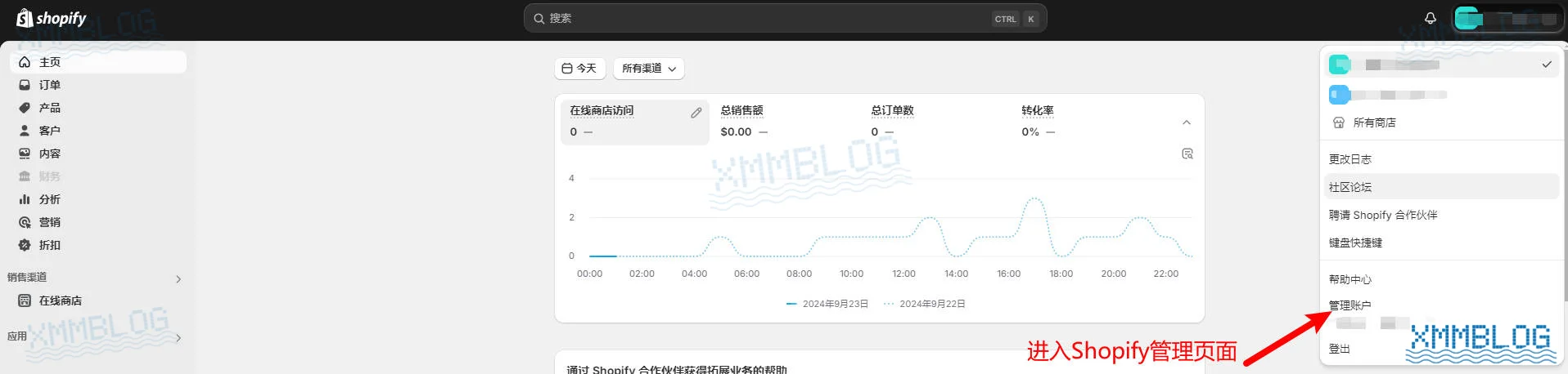 点击进入Shopify账户管理页面