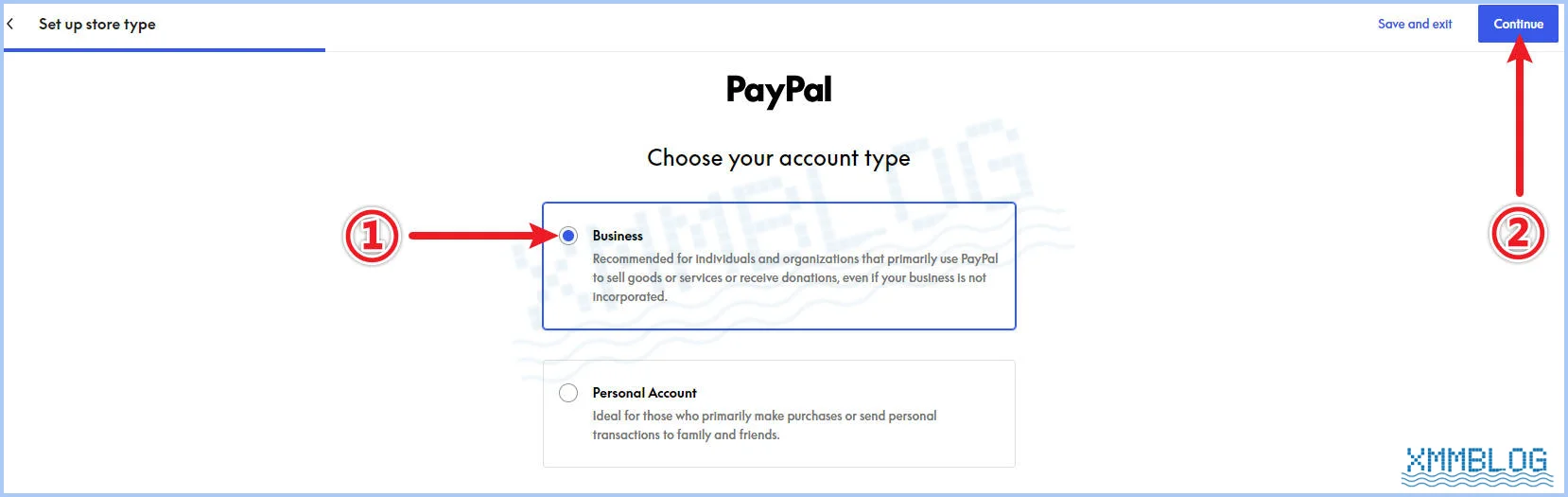 选择PayPal账户类型